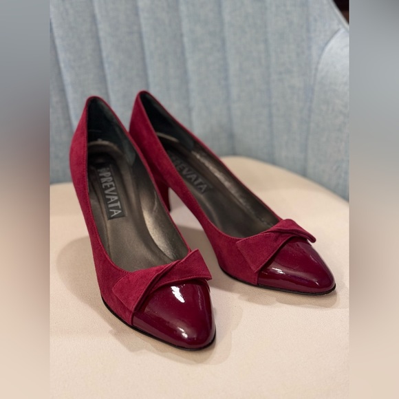 ❌SOLD❌PREVATA Shoes High Heel Suede Patent Leather 🎀 Bow Red Shoes Size 7.5 B - Picture 4 of 10